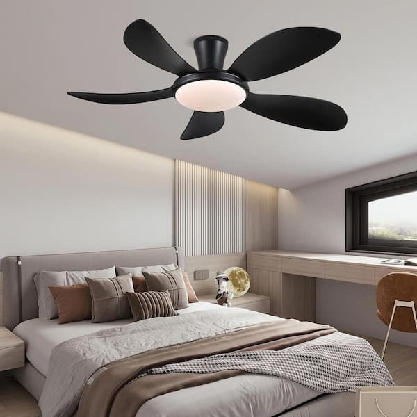 48 in. Indoor/Outdoor Modern Black Ceiling Fan with Dimmable 3 Color LED Light and Remote/APP Control