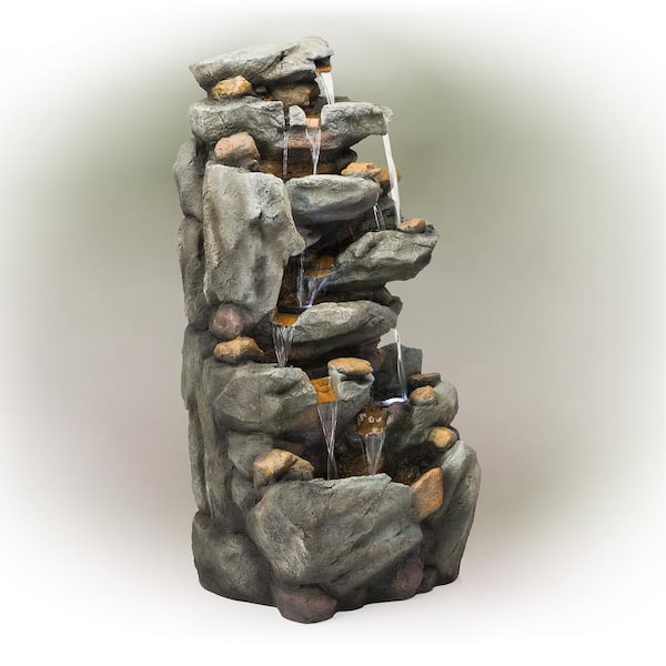 2024春の新作 Alpine Corporation 50 in. Tall Outdoor 8-Tier Rock Waterfall トランプ