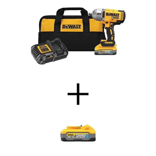 DEWALT 20V Max XR Lithium-Ion Cordless 1/2 in. Impact Wrench with Hog Ring Anvil Kit w/(2) Powerstack 5Ah Batteries & Charger
