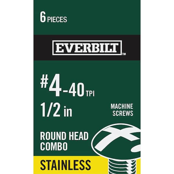 Everbilt #4-40 x 1/2 in. Phillips-Slotted Round-Head Machine Screws (6-Pack)