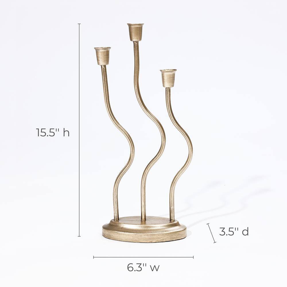Gold Metal 3-Taper Candle Holder with Twisted Base