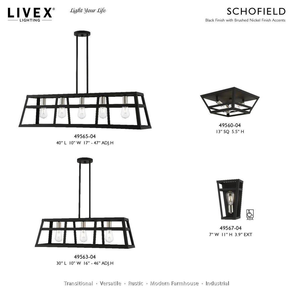 Schofield Black and Brushed Nickel 3-Light Linear Cage Chandelier