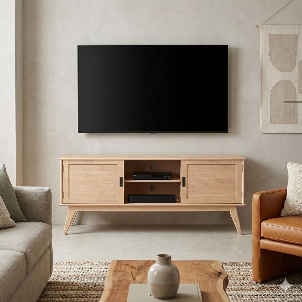 Draper Blonde TV Stand Entertainment Center Fits TV's up to 65 in. with Shelves, Cabinets and Cable Management