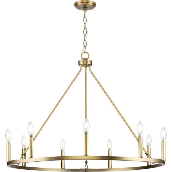 Gilliam 35-1/2 in. 9-Light Vintage Brass Chandelier