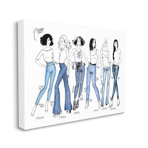 "Denim By Decades Female Fashion Jeans Blue White" by BlursByAI Unframed Abstract Canvas Wall Art Print 36 in. x 48 in.