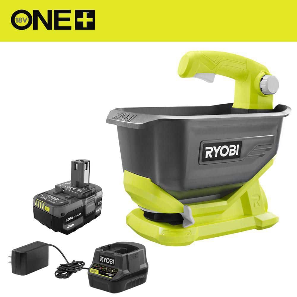 RYOBI ONE+ 18V Power Spreader w/ 4.0Ah Battery & Charger Holds up