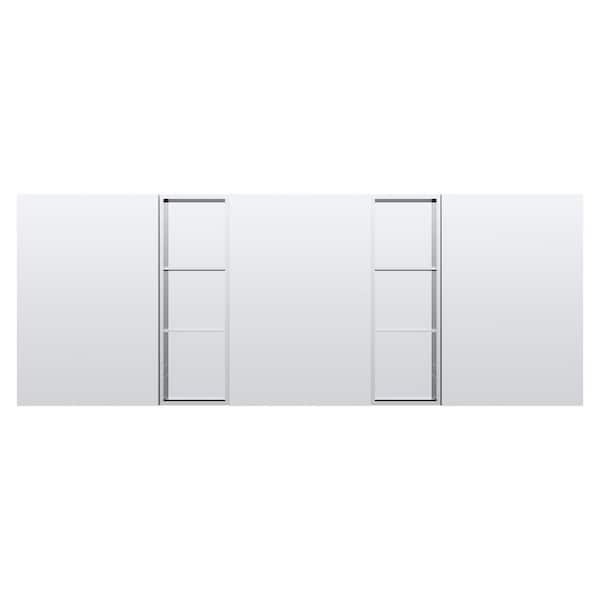 96 in. W x 30 in. H Rectangular Polished Aluminum Tri-view Soft Close Medicine Cabinet with Mirror Combo Set, Reversible