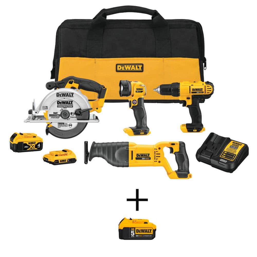 DEWALT 20V MAX Cordless Tool Combo Kit, (1) 20V 4.0Ah and (1) 20V 2.0Ah  and (1) 5.0Ah Batteries, and Charger DCK445D1M1W205 The Home Depot