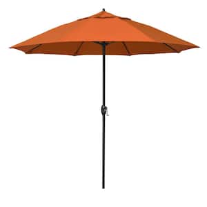 9 ft. Bronze Aluminum Market Patio Umbrella with Fiberglass Ribs and Auto Tilt in Melon Sunbrella