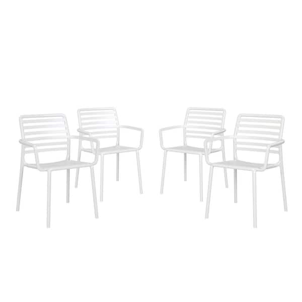 Frond and Form Outdoor All Weather White Poly Plastic Stackable Armless Patio Dining Side Chair (Set of 4)