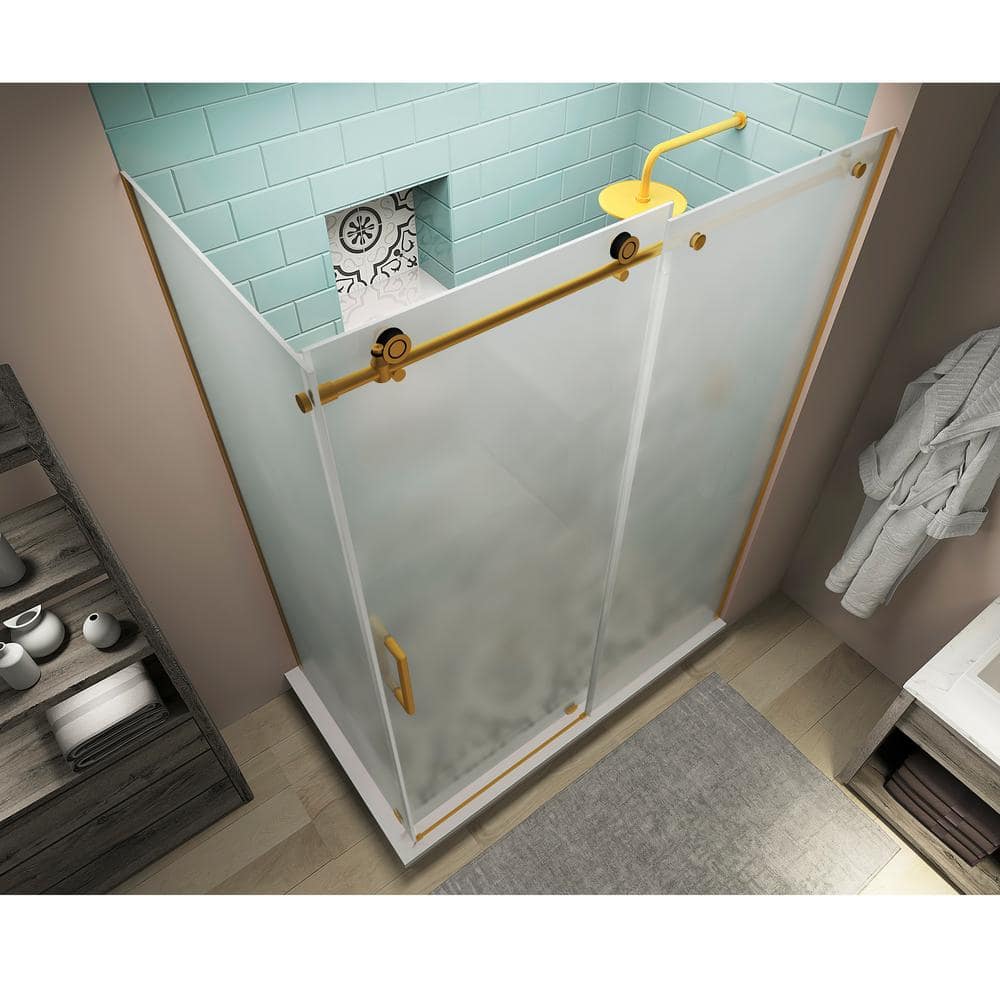 Coraline XL Brushed Gold Frameless Sliding Shower Enclosure with Frosted Glass