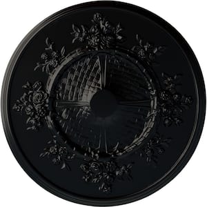27" x 1-1/8" Flower Urethane Ceiling Medallion (Fits Canopies up to 3-7/8"), Hand-Painted Jet Black