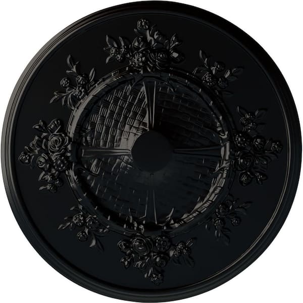 Ekena Millwork 27" x 1-1/8" Flower Urethane Ceiling Medallion (Fits Canopies up to 3-7/8"), Hand-Painted Jet Black