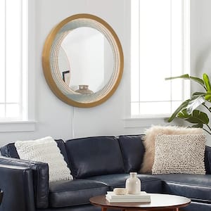 Starfall 39 in. H x 39 in. W Round Vanishing Mirror with On/Off Switch in Brass