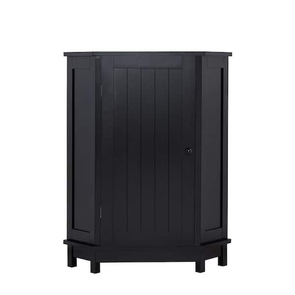 Anky 17.5 in. W 17.5 in. D 31.4 in. H Black MDF Freestanding Bathroom Storage Corner Linen Cabinet