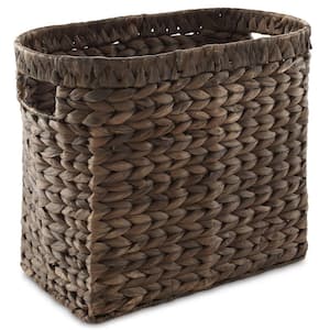 Brown Espresso 15.5 in. x 12 in. Wicker Hyacinth Decorative Basket Magazine Holder Storage Bin with Handles