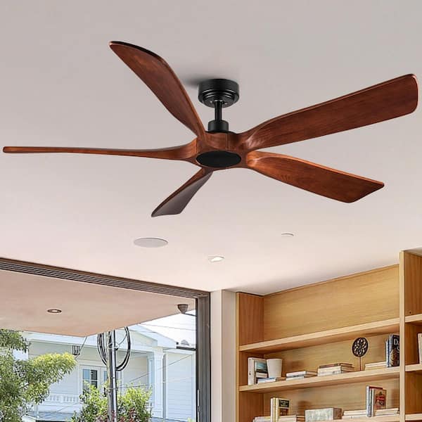 YUHAO Shamshla 60 in. Indoor Farmhouse Black Wood Ceiling Fan with Remote Control for Living Room or Patio