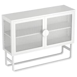 47.2 in. W x 13.8 in. D x 35.4 in. H Bathroom Storage Wall Cabinet With 2 Fluted Glass Doors Adjustable Shelf in White