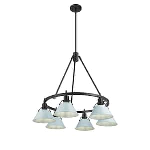 Orwell 6-Light Matte Black and Dusky Blue Chandelier