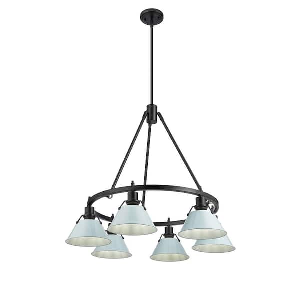 Golden Lighting Orwell 6-Light Matte Black and Dusky Blue Chandelier
