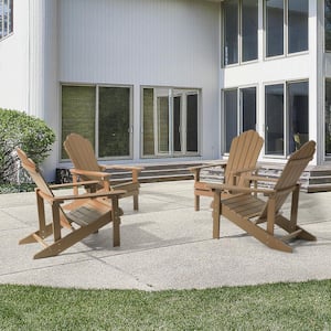 Teak HIPS Plastic Weather Resistant Adirondack Chair for Outdoors (4-Pack)