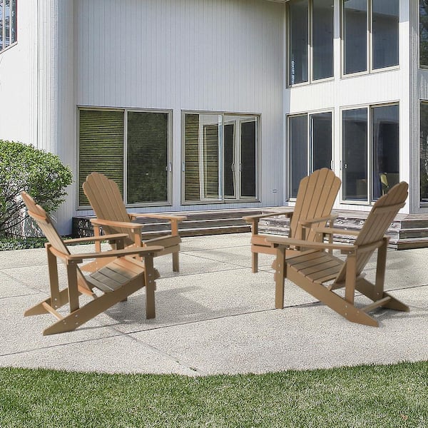 JOYESERY Teak HIPS Plastic Weather Resistant Adirondack Chair for Outdoors (4-Pack)