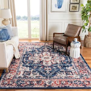 Charleston Navy/Red 9 ft. x 12 ft. Distressed Border Area Rug