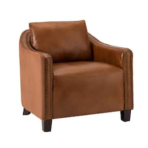 Antonia 29.92 in. Wide Brown Genuine Leather Barrel Chair Club Chair