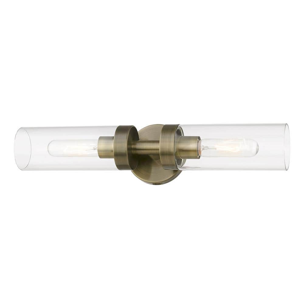 Antique Brass 2-Light Vanity Sconce with Clear Glass Shades