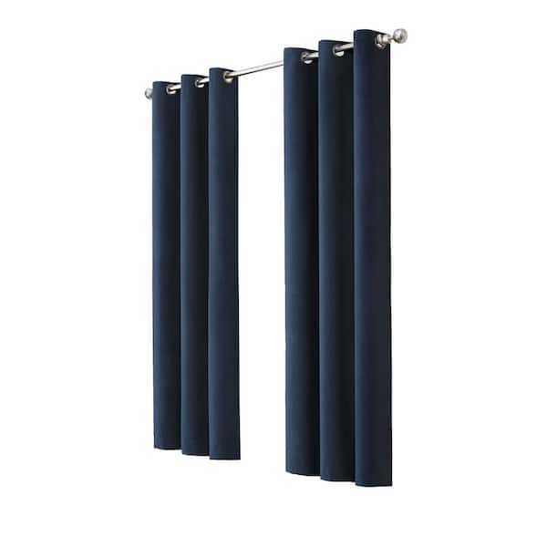Eclipse Andora Thermaback Indigo Textured Solid Polyester 42 in. W x 63 in. L Blackout Single Grommet Top Curtain Panel