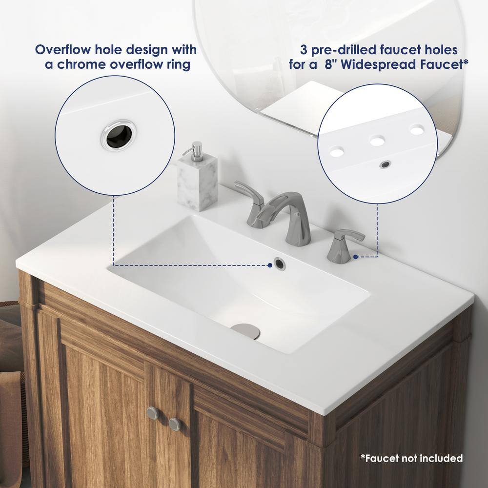 Tucson 30" White Ceramic Rectangular Single Vanity Top Sink