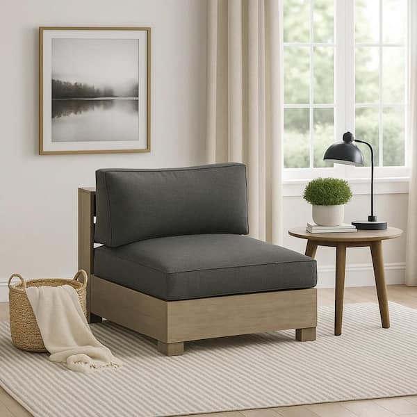 Mayo Brown Wood Outdoor Sectional Modular Armless Chair with Charcoal Dark Gray Cushion