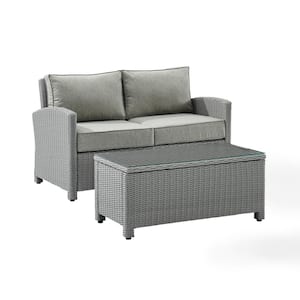 Bradenton Gray 2-Piece Wicker Outdoor Patio Conversation Set with Gray Cushions