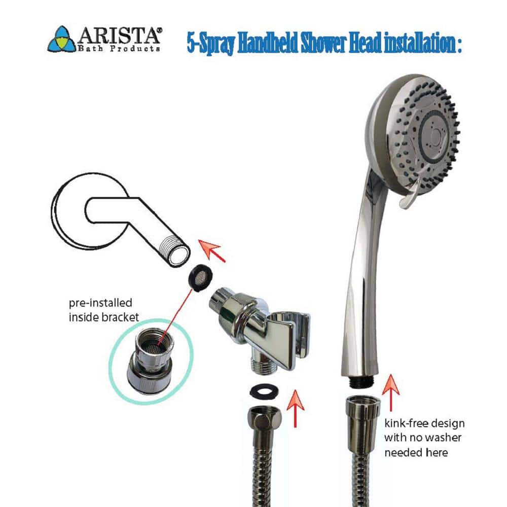 Chrome 5-Spray Handheld Wall Mounted Shower Head