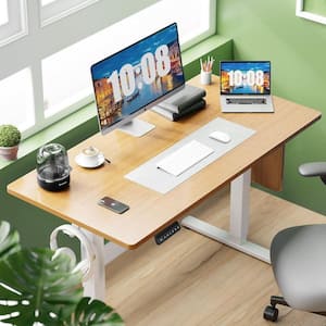 55 x 24 in. Electric Oak Adjustable Height Rising Standing Desk with Splice Board, 2 Hook and Wire Hole