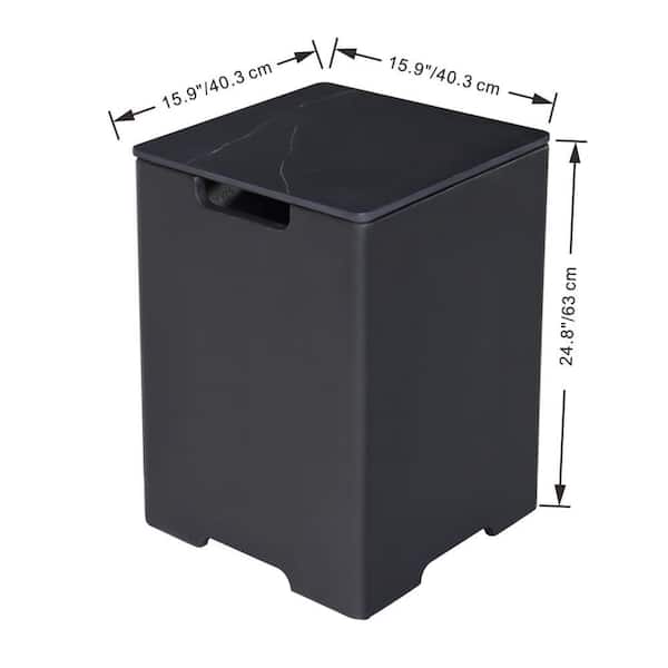 Elementi Plus 16 in. L x 16 in. W x 25 in. H Bulgaria Black Marble Porcelain Propane Tank Cover with Removable Lid