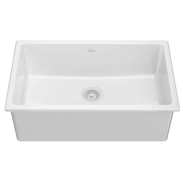 KRAUS Turino White Fireclay 29.88 in. Single Bowl Drop-In/Undermount Kitchen Sink
