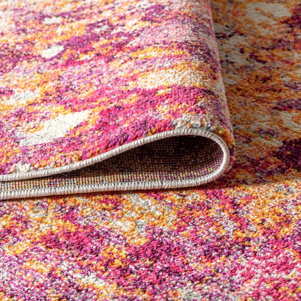 Pink and Orange Abstract Modern Area Rug, 8 ft x 10 ft