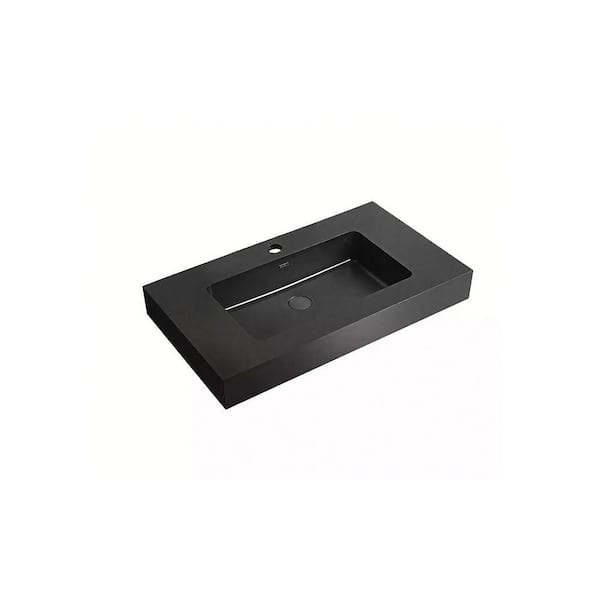 Modern and Minimalist Integrated 30 in. Drop-In Engineered Quartz Bathroom Sink in Matte Black