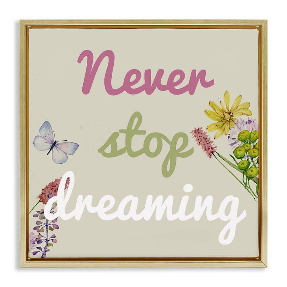 Never Stop Dreaming with Florals by Kim Allen Gold Floater Frame Typography Graphic Art Print 18 in. x 18 in. price history on PriceWatchPro