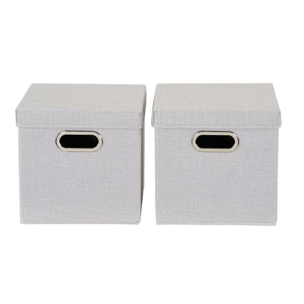 Silver Fabric Collapsible Stackable Storage Cube Set with Lids