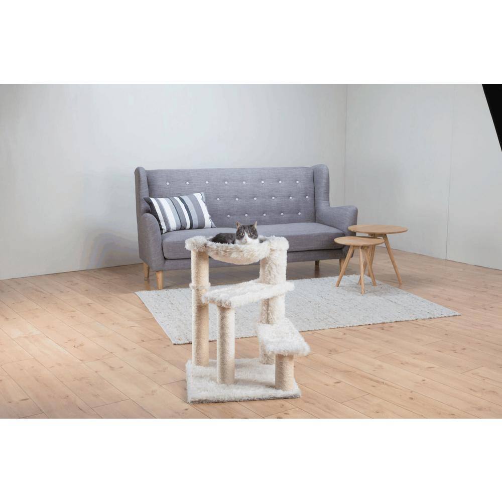 Cream Plush and Sisal Cat Tree with Hammock and Steps