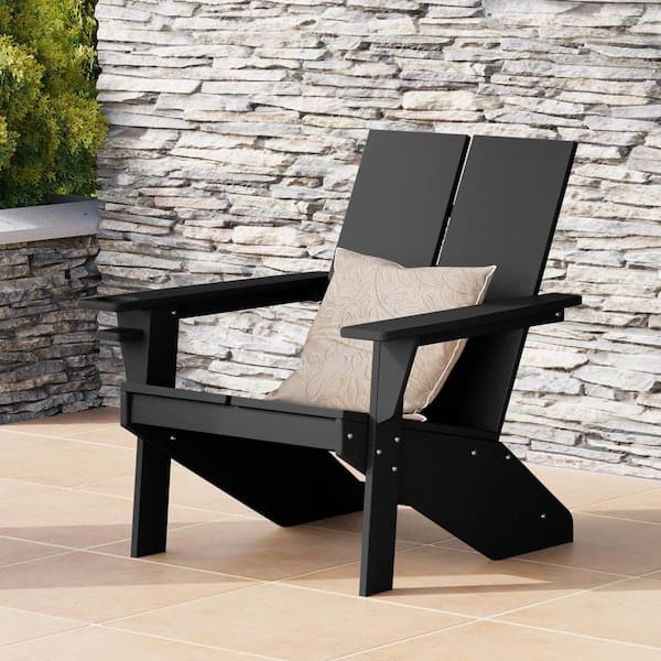 Coastin Outdoor Patio Weather Resistant Modern Poly Plastic Black Adirondack Chair