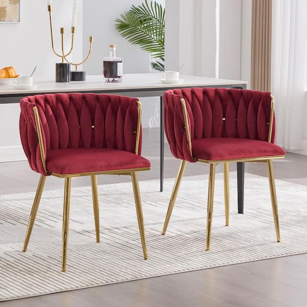 HOMEFUN Modern Red Velvet Leisure Dining Chair with Metal Legs (Set of 2)