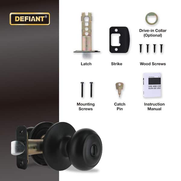 Defiant Hartford Matte Black Bed/Bath Door Knob Contractor Pack (6