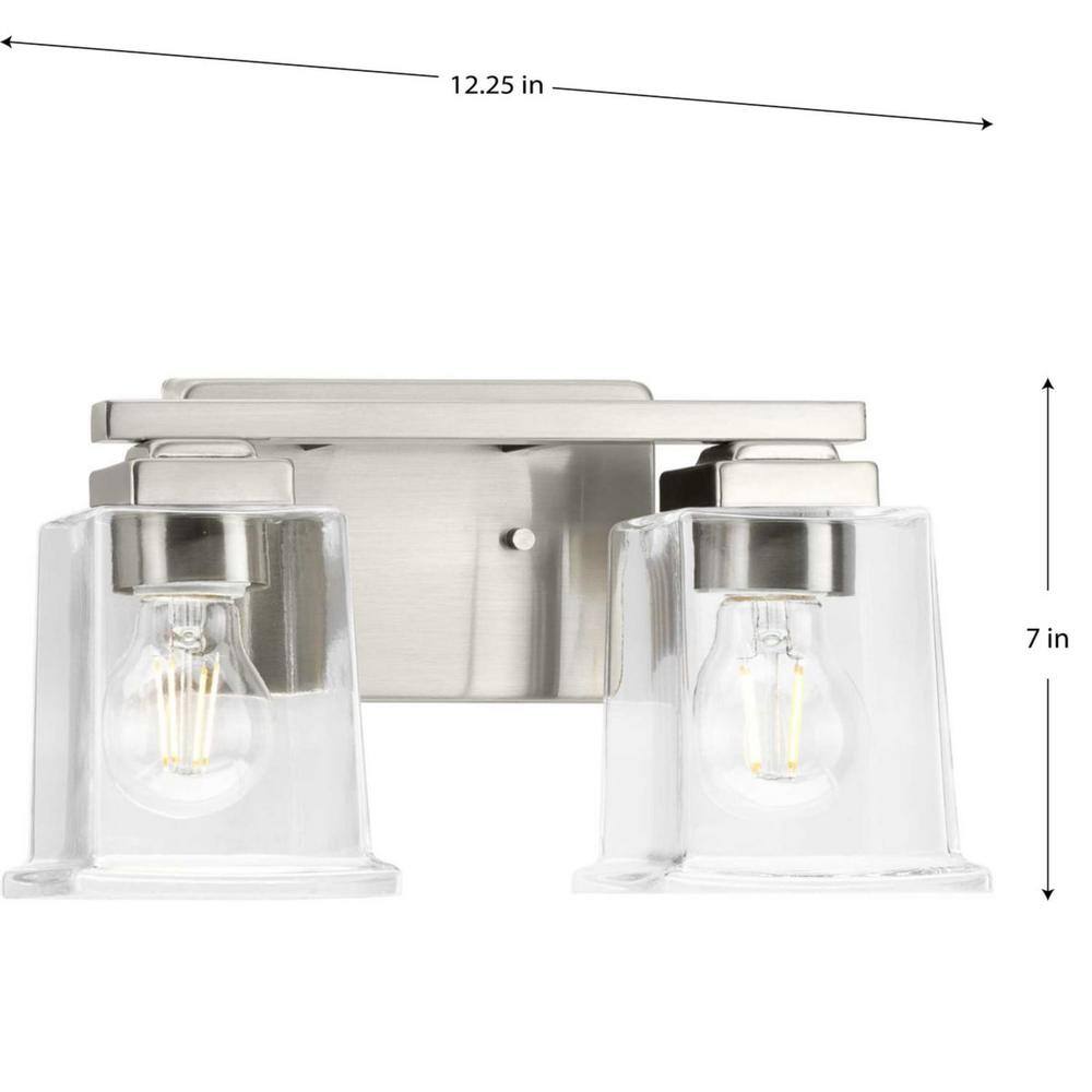 Gilmour Brushed Nickel 2-Light Vanity with Clear Glass Shades