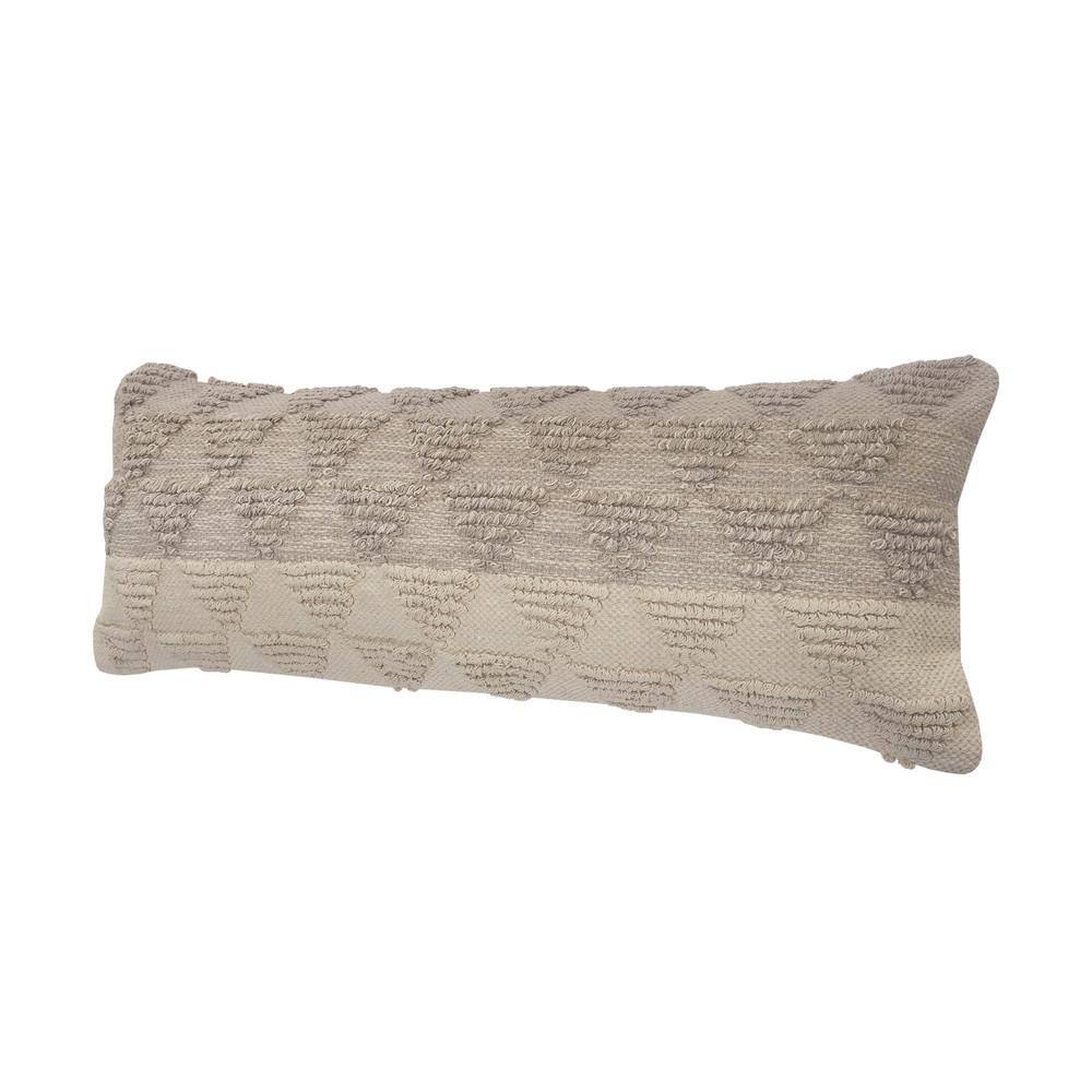 Gray and Cream Geometric Cotton Lumbar Pillow, 14" x 36"