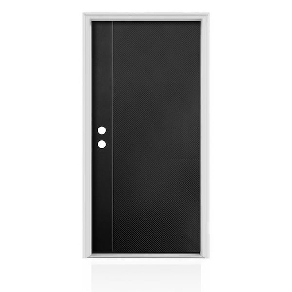 36 in. x 80 in. Right-Hand Black Modern Prehung Exterior Fiberglass Front Door with Brickmould