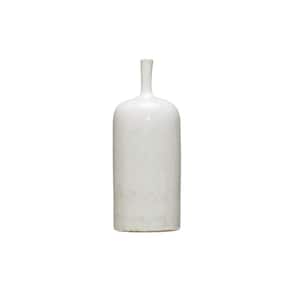 Large Round Reactive Glaze Stoneware Vase 0.6 in. in White