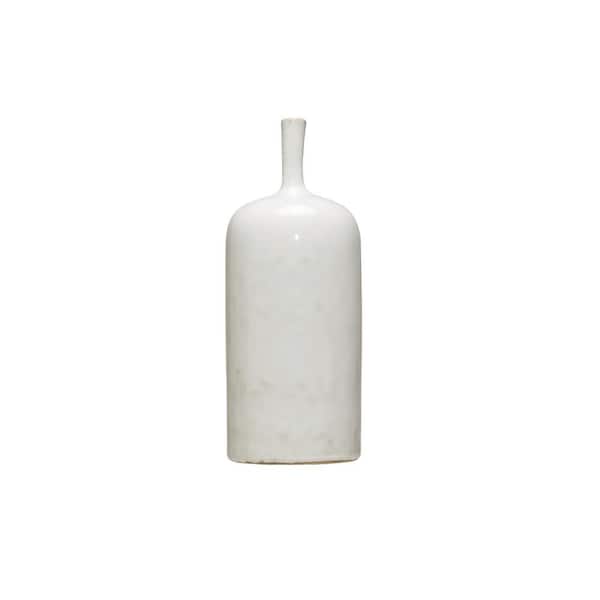 Storied Home Large Round Reactive Glaze Stoneware Vase 0.6 in. in White